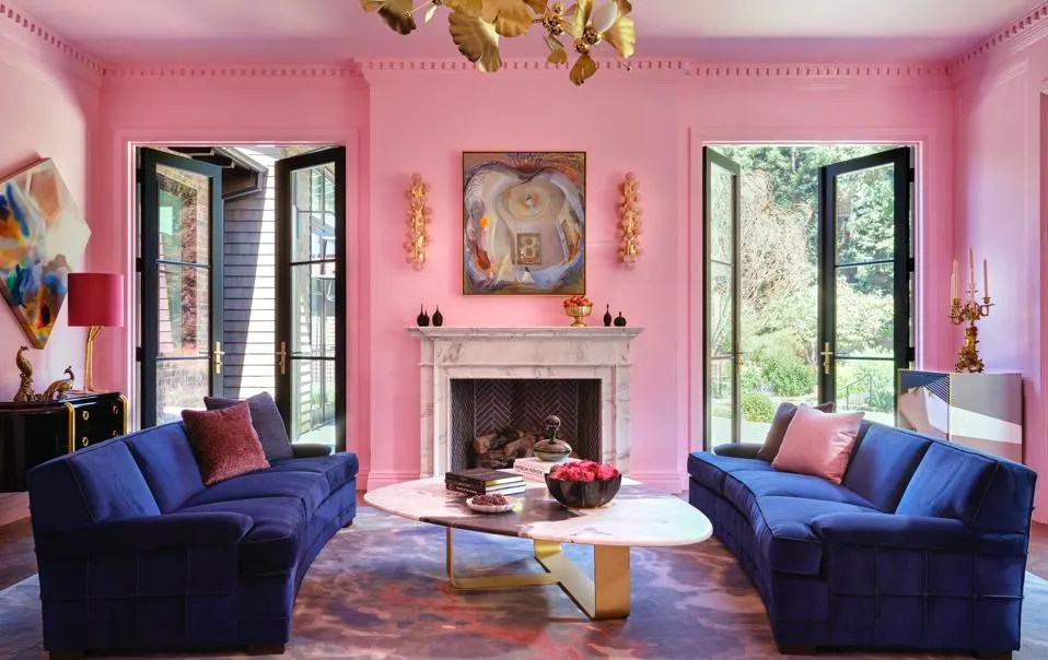 pink and blue living room