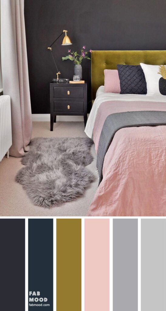 pink and charcoal gray bedroom