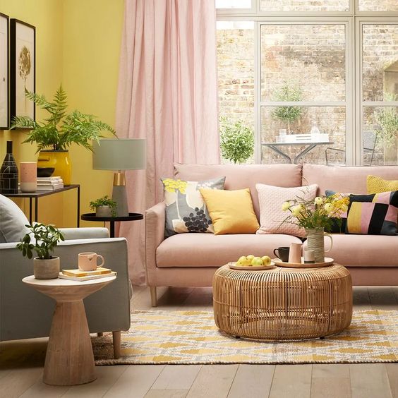 pink yellow living room