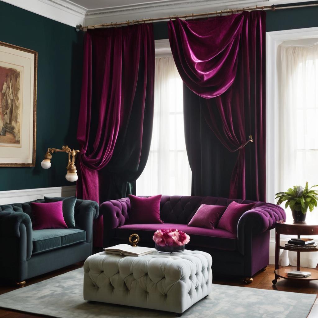 Polyster velvet curtains in living room