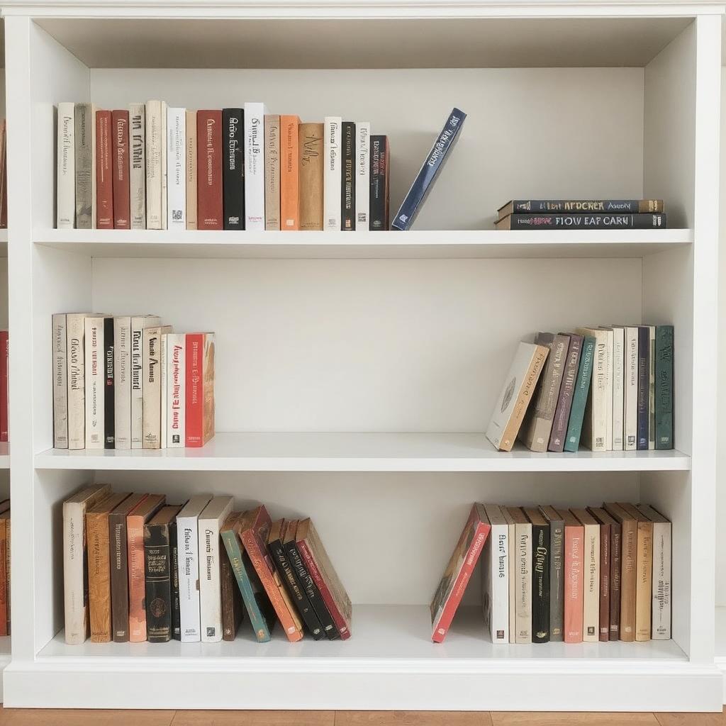 An open bookshelf with the bottom shelf left empty or lightly styled to create a sense of openness.