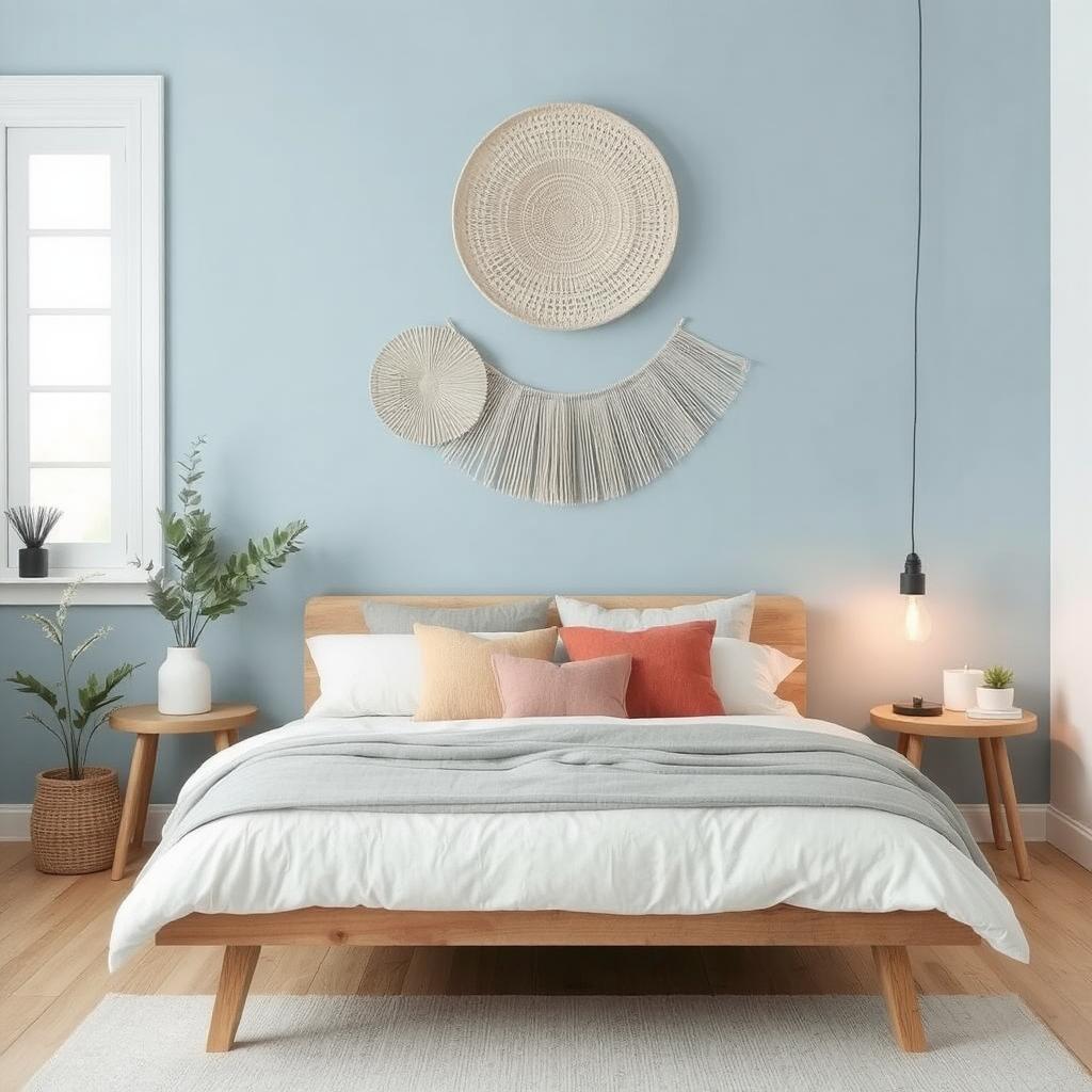 Soft blue wall decor idea for a calm bedroom