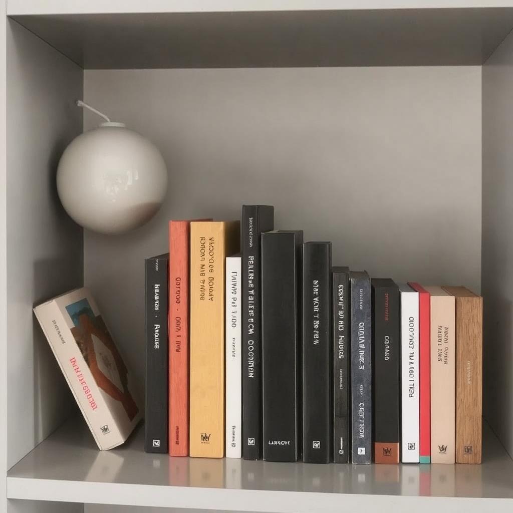 A bookshelf with modern, minimalist bookends keeping books in place while adding a touch of style.