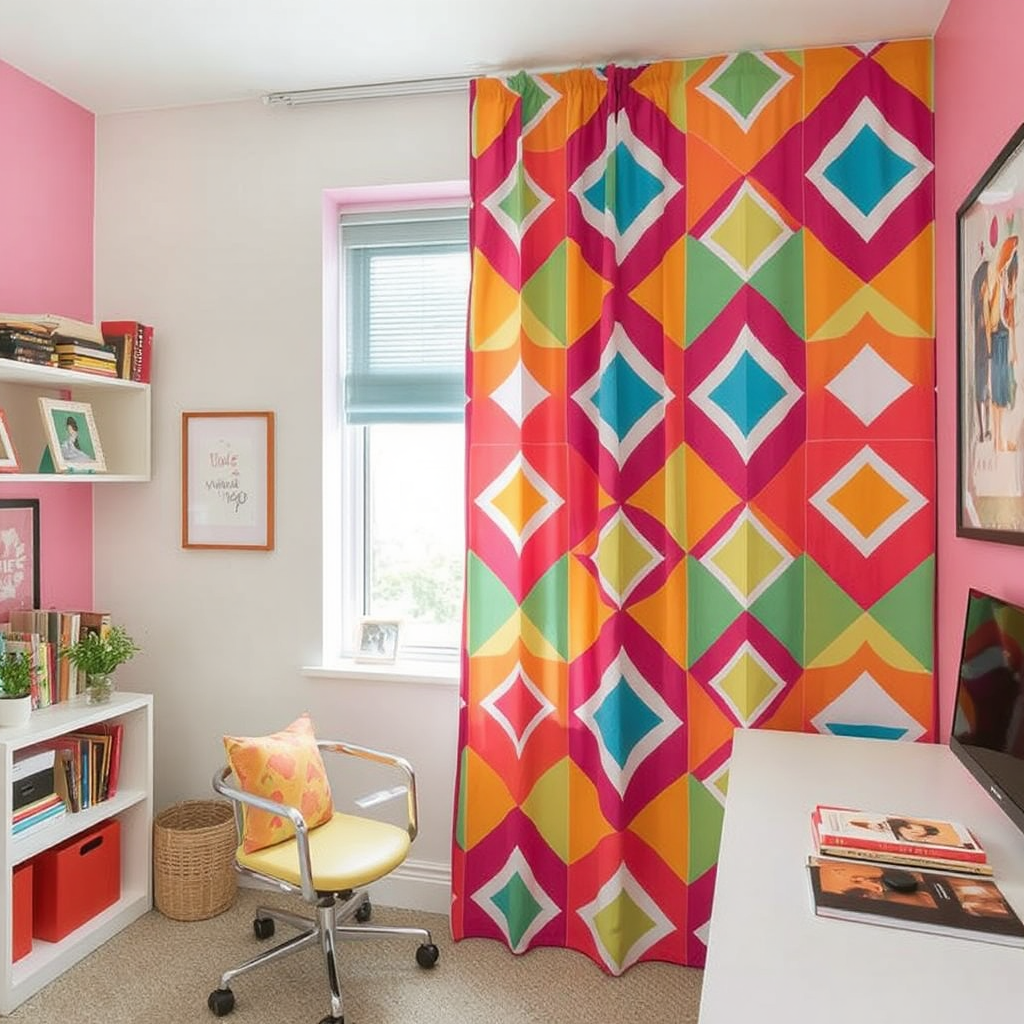 colorful pattern based curtains for white walls
