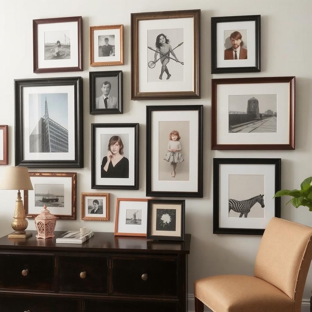 Gallery wall featuring a mix of prints and frames—using different sizes and styles for a personalized look.