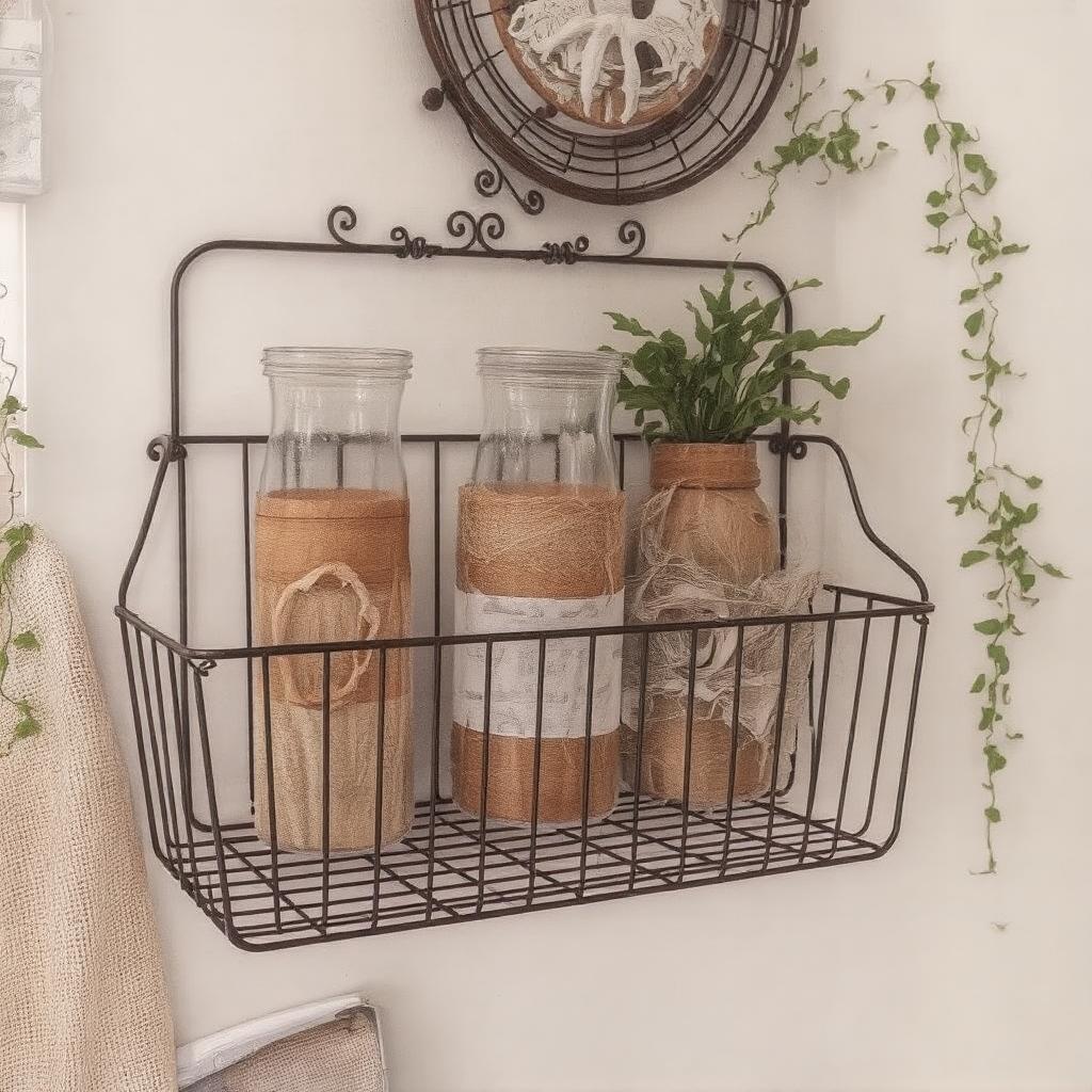 Wrought iron wall basket for farmhouse organization