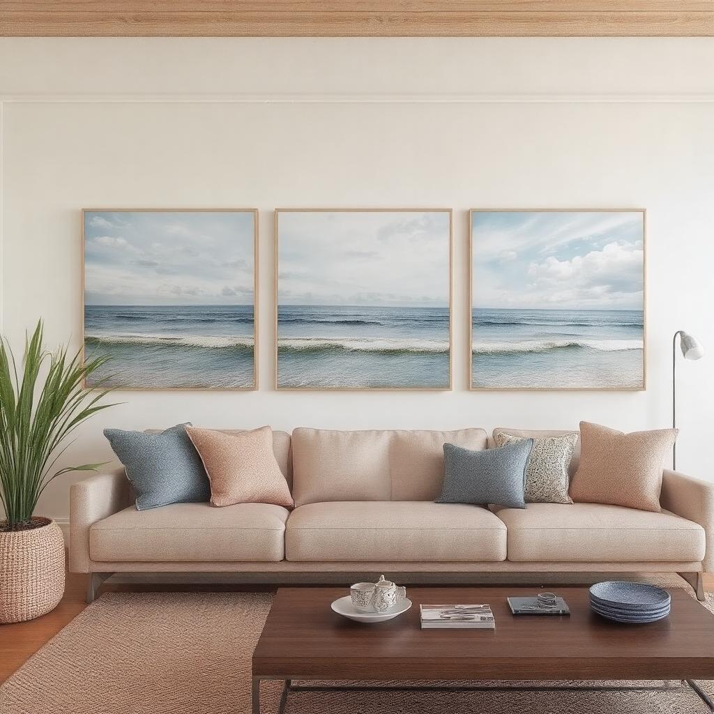 Serene beach wall art for a calm living room