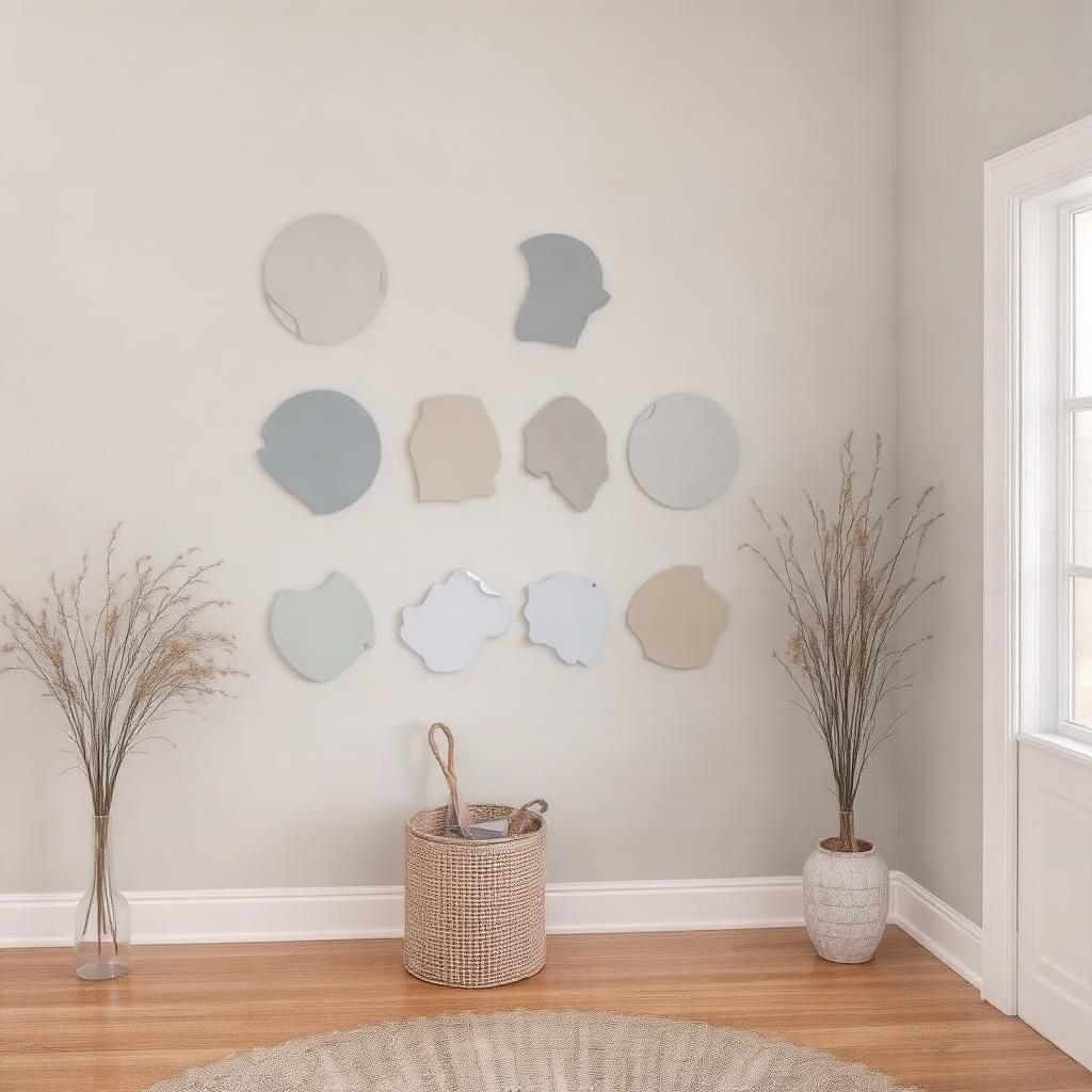 Paint samples for testing different wall colors in a room