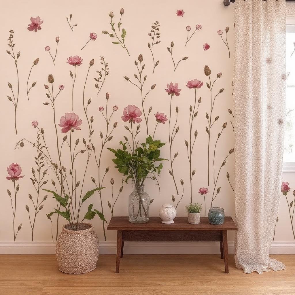 Botanical wall decals for a temporary decor change