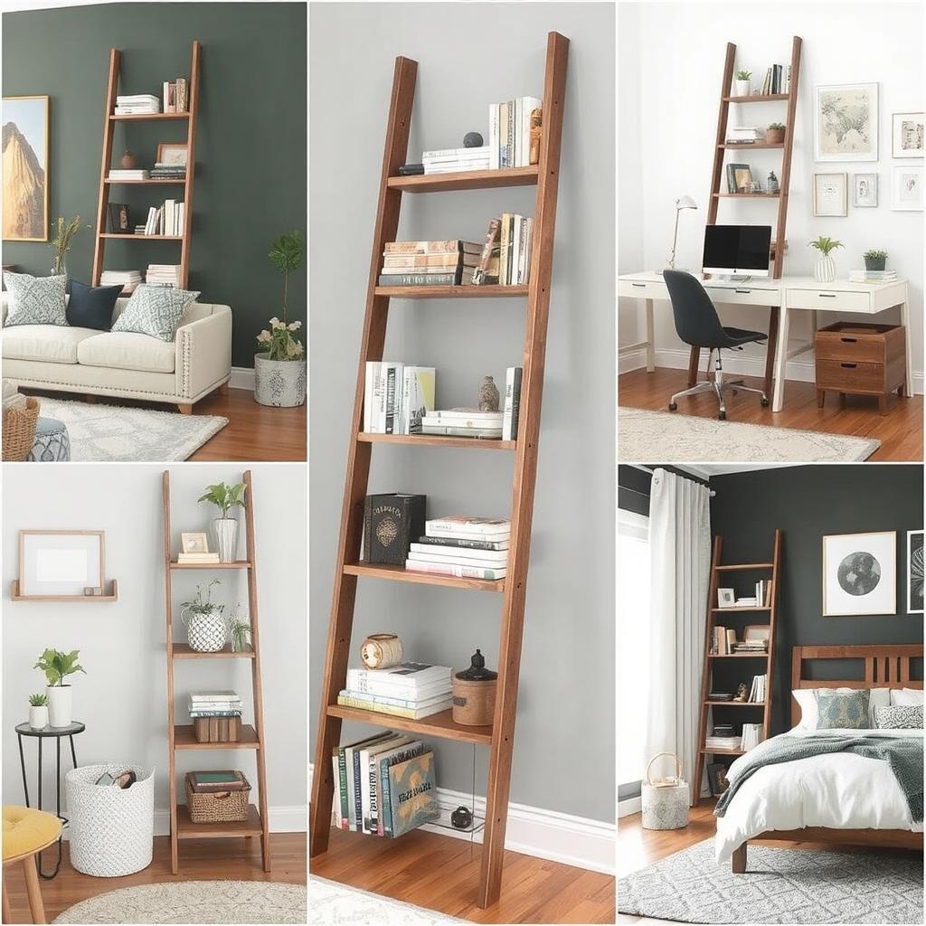 A bookshelf styled in different rooms—living room, office, and bedroom—demonstrating its versatility and how it complements different spaces.