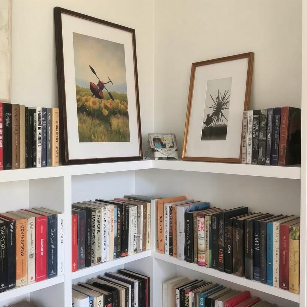 A-corner-bookshelf-showcasing-artwork-and-books