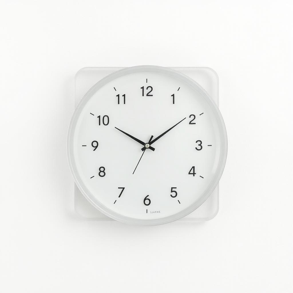 small wall clock decor ideas -transparent-frame-giving-it-a-minimalist-almost-invisible-look-on-a-light-colored-wall