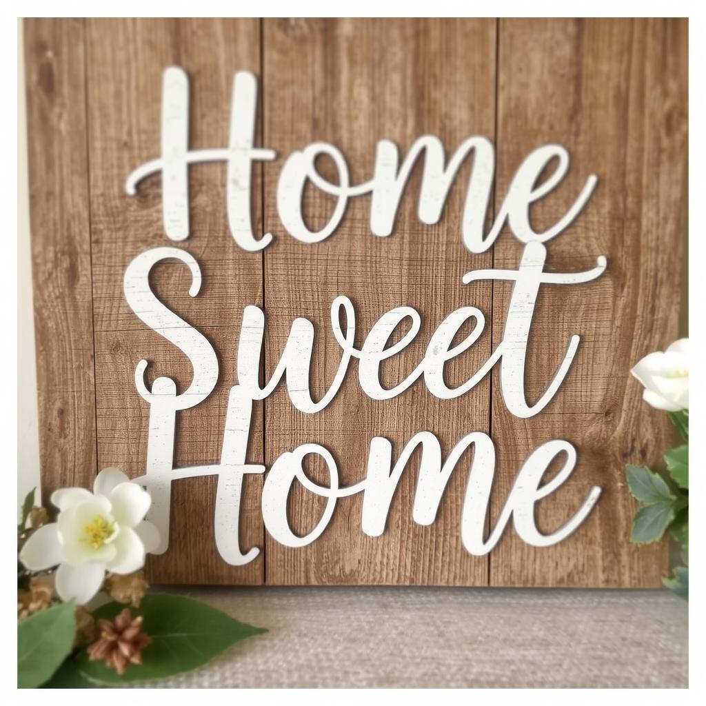 A rustic wooden sign that says “Home Sweet Home.”