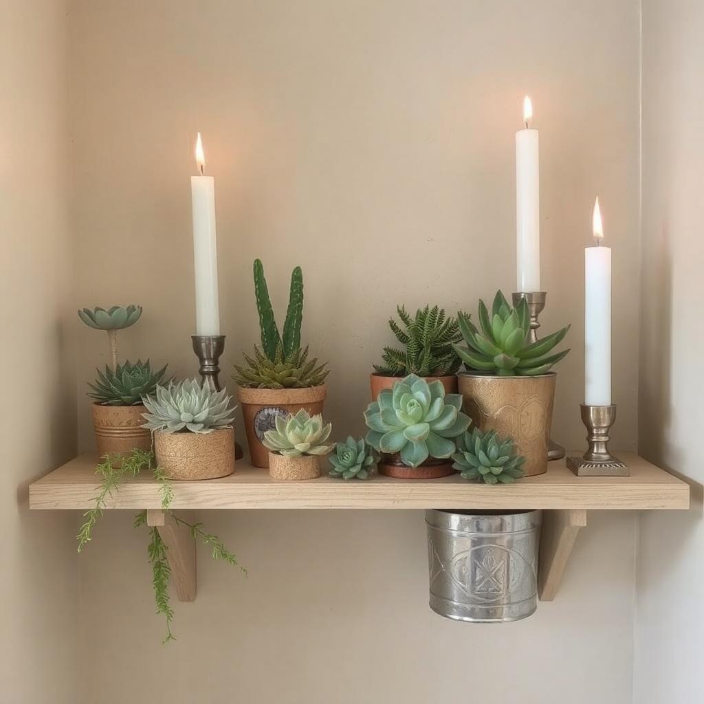 Do it yourself Wall decor with succulent and candles on Hanging Self 