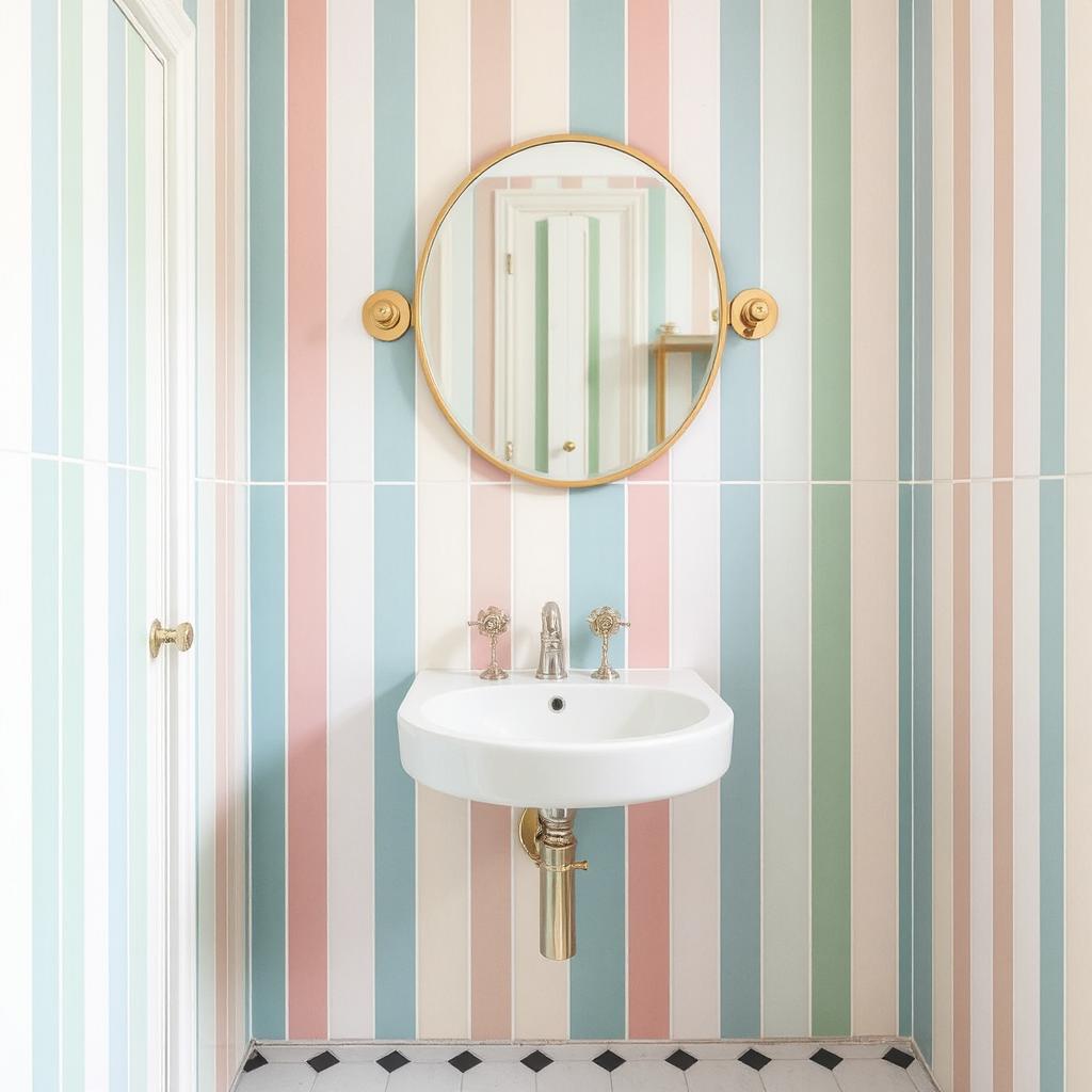 Pastel striped tiles for a colorful bathroom wall decor