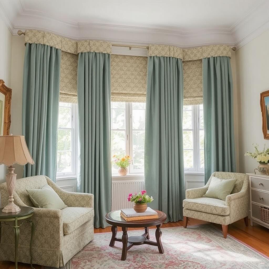 A family room with cotton curtains in a vibrant color, adding warmth and charm to the space.