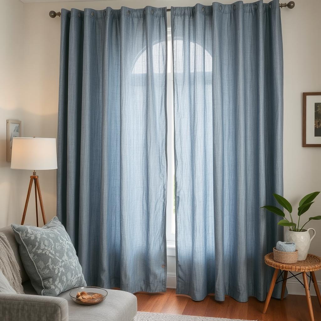 Denim curtains vs canvas curtains in a living room