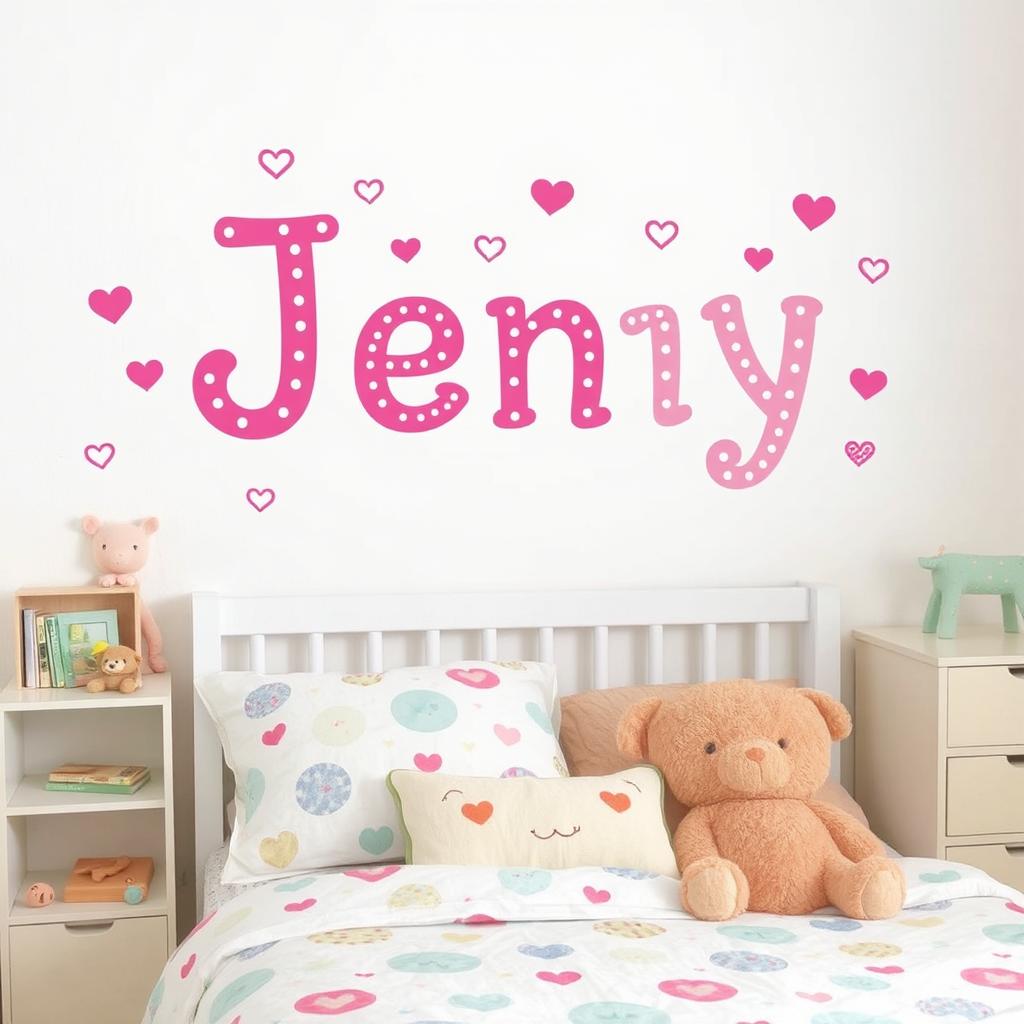 Custom name decals on kids room wall for personalized decor.