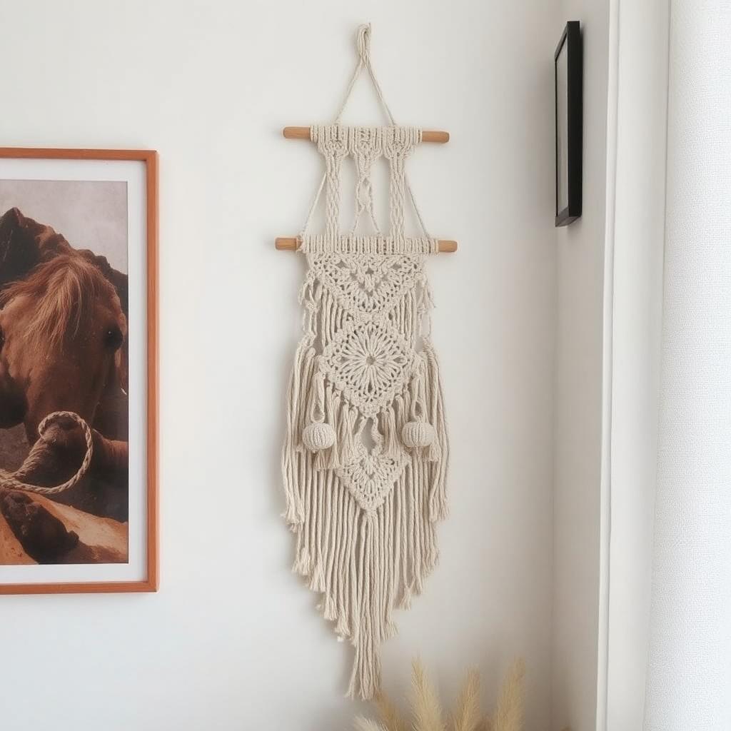 Handmade macrame wall decor for a cozy nook decor touch.