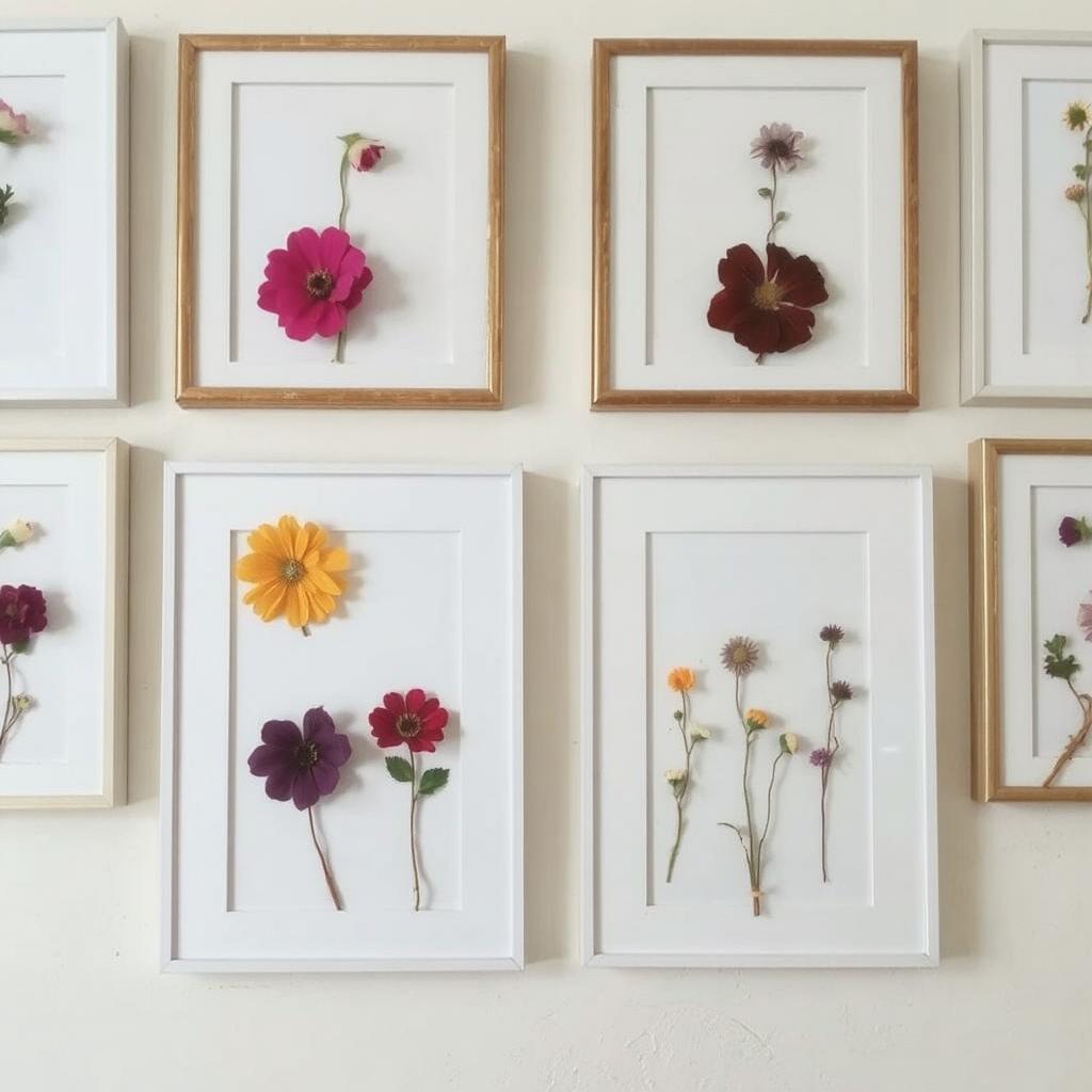 Botanical prints and pressed flowers as wall decor for reading nook