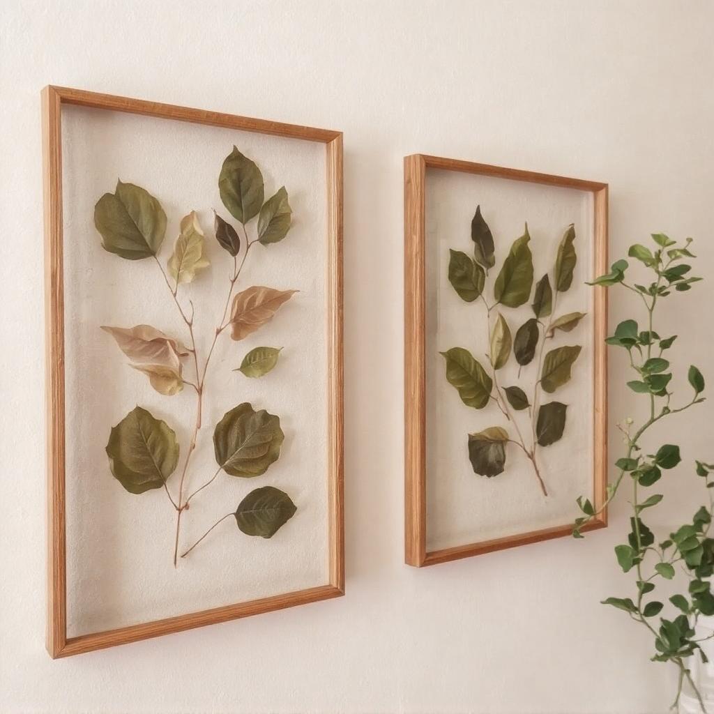 Glass frames with pressed leaves for a natural and simple wall art idea