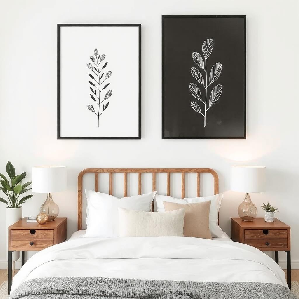 Simple wall art above a bed for a balanced and clean aesthetic