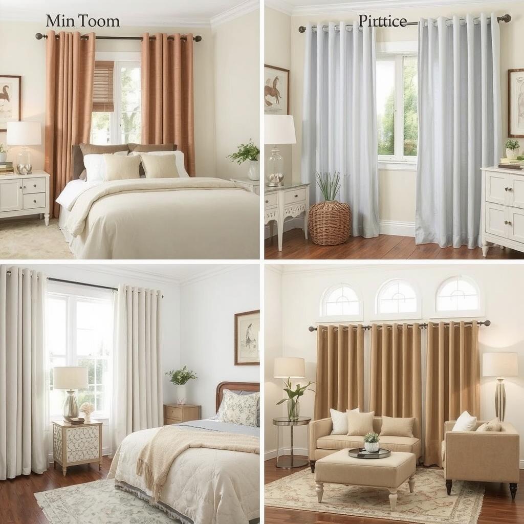 Show different rooms with microfiber and polyester curtains styled in various ways (e.g., modern bedroom vs. traditional living room).