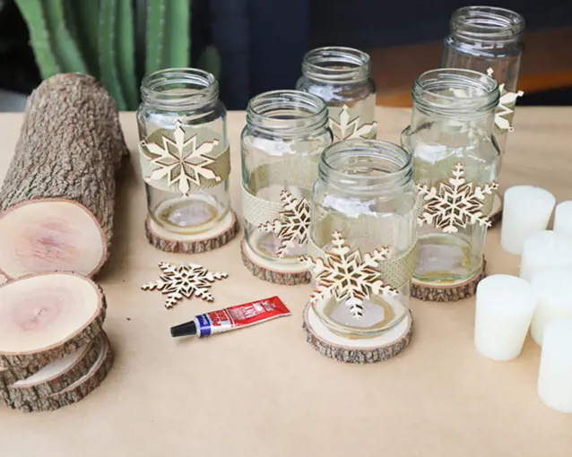 DIY Valentine’s Day candle holders made from recycled jars.