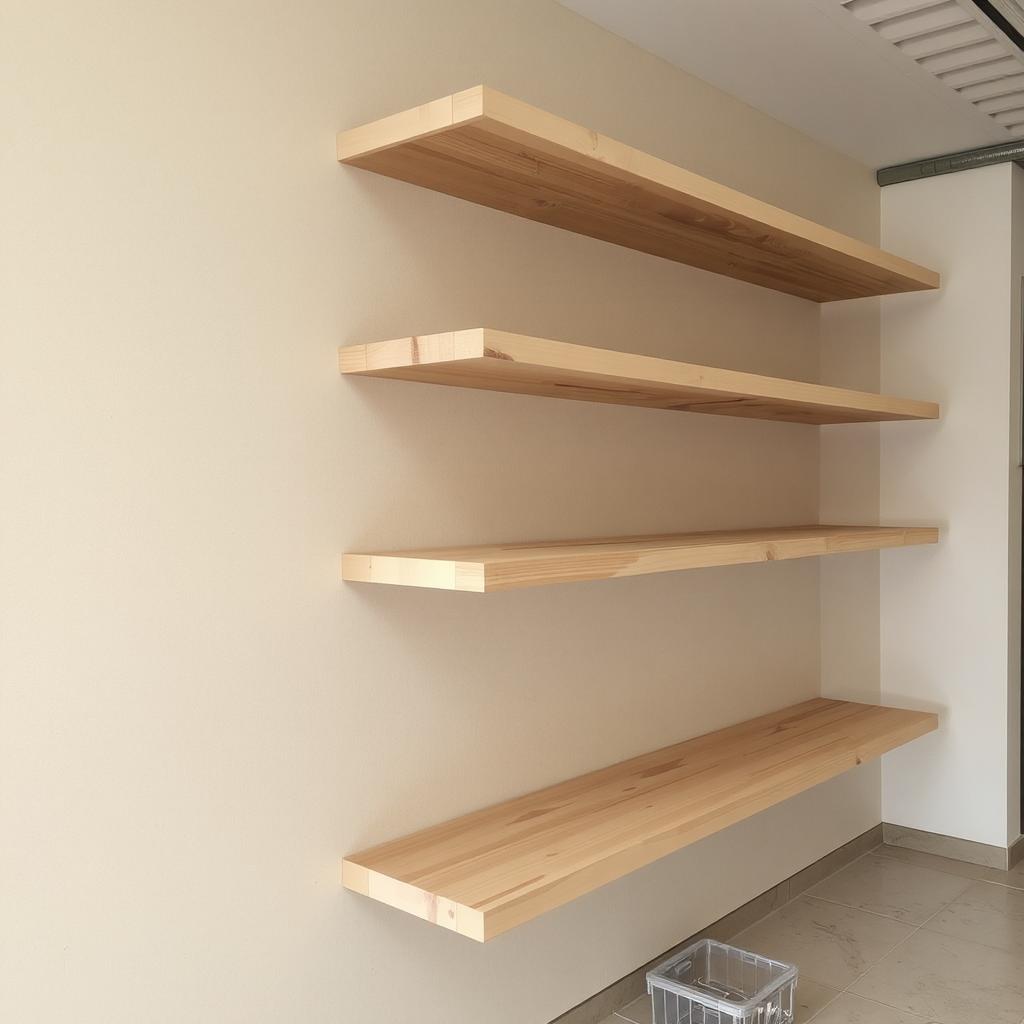 Packaged floating shelves ready for installation.