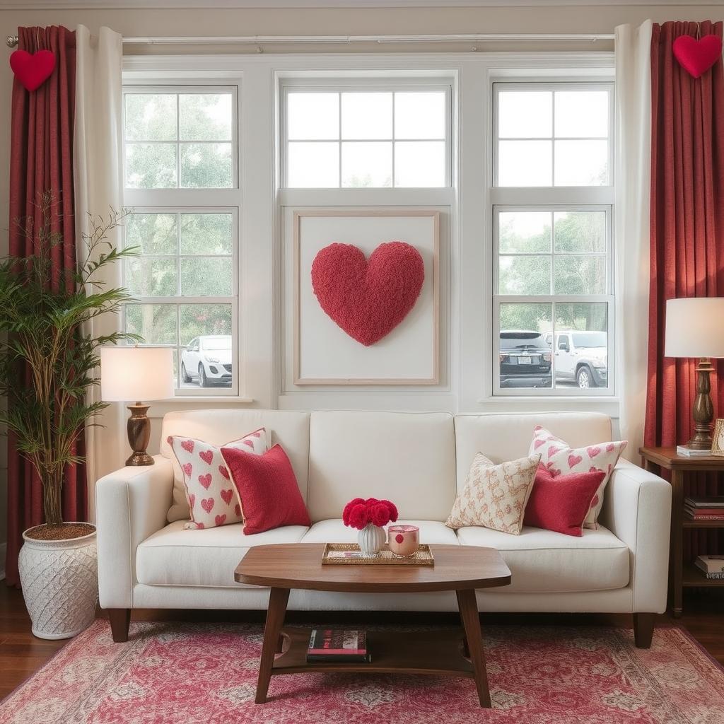 budget friendly living room decorated for valentines day