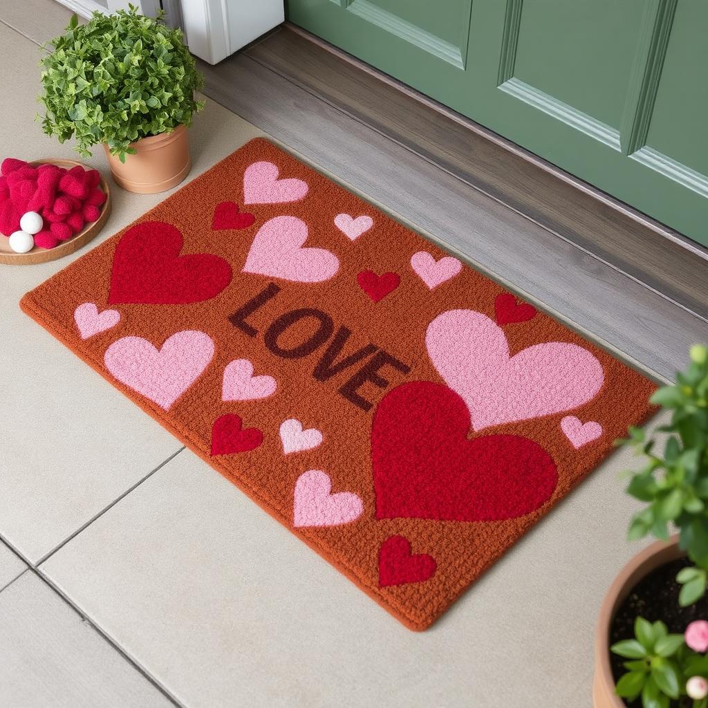 valentines day door decor with doormat