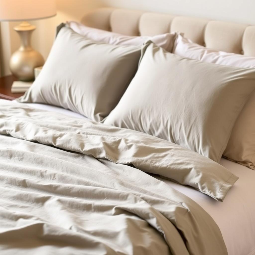 A neatly styled bed with microfiber sheets, fluffy pillows, and a warm, inviting ambiance.