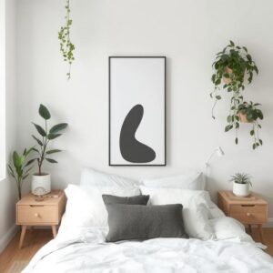 Minimalist bedroom decor ideas featuring a bed, indoor plants, and soft lighting.