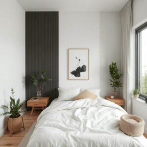 Simple bedroom ideas minimalist with soft decor and greenery2