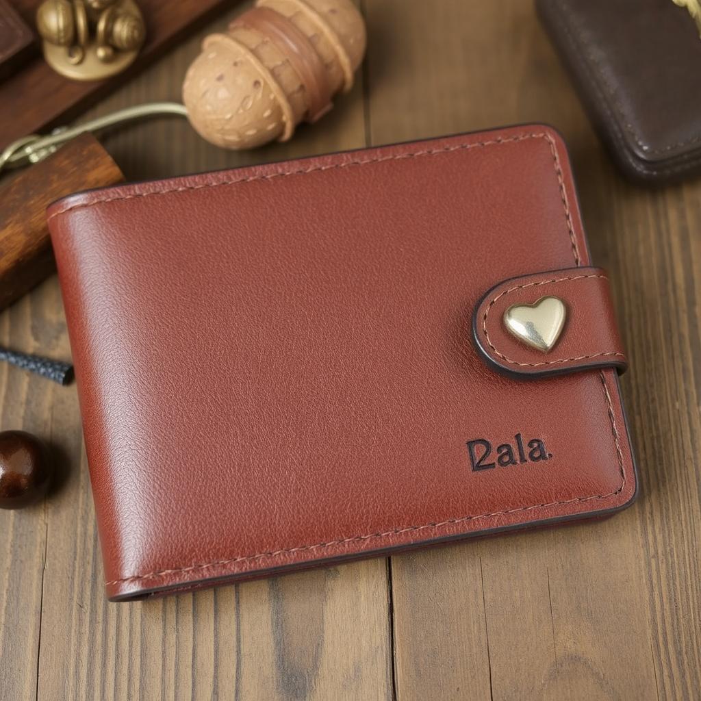 "Engraved leather wallet with initials for Valentine’s Day gift."