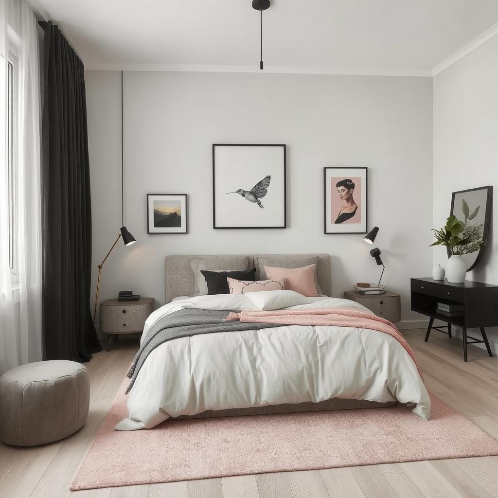 modern bedroom ideas with Light Grey, Black, Blush Pink colors