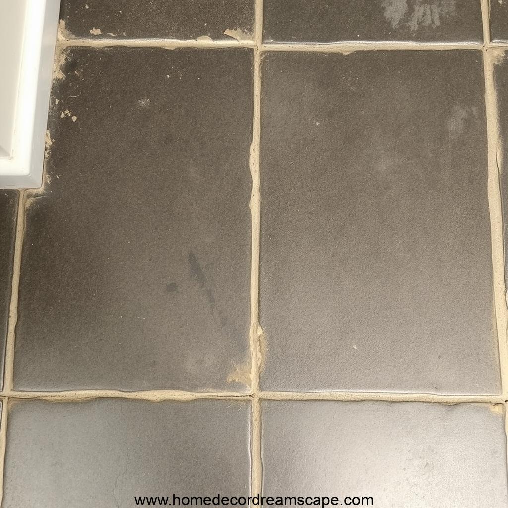 Black grout on floor tile, demonstrating its ability to conceal dirt and stains.