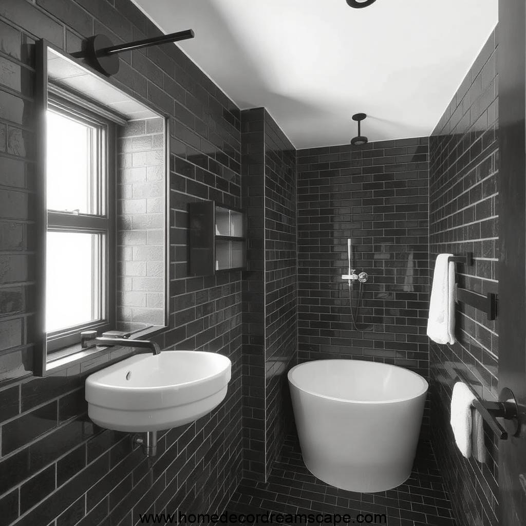 Modern bathroom with black grout, showcasing its compatibility with industrial and contemporary designs